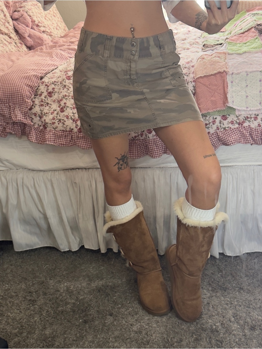 Vintage Camo Utility Mini Skirt - Taupe Green